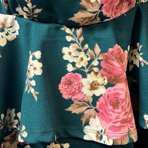 Trixxi Mini‎ Dress Size Medium Green Floral Tiered Scuba Cottagecore Square Neck - Picture 3 of 12